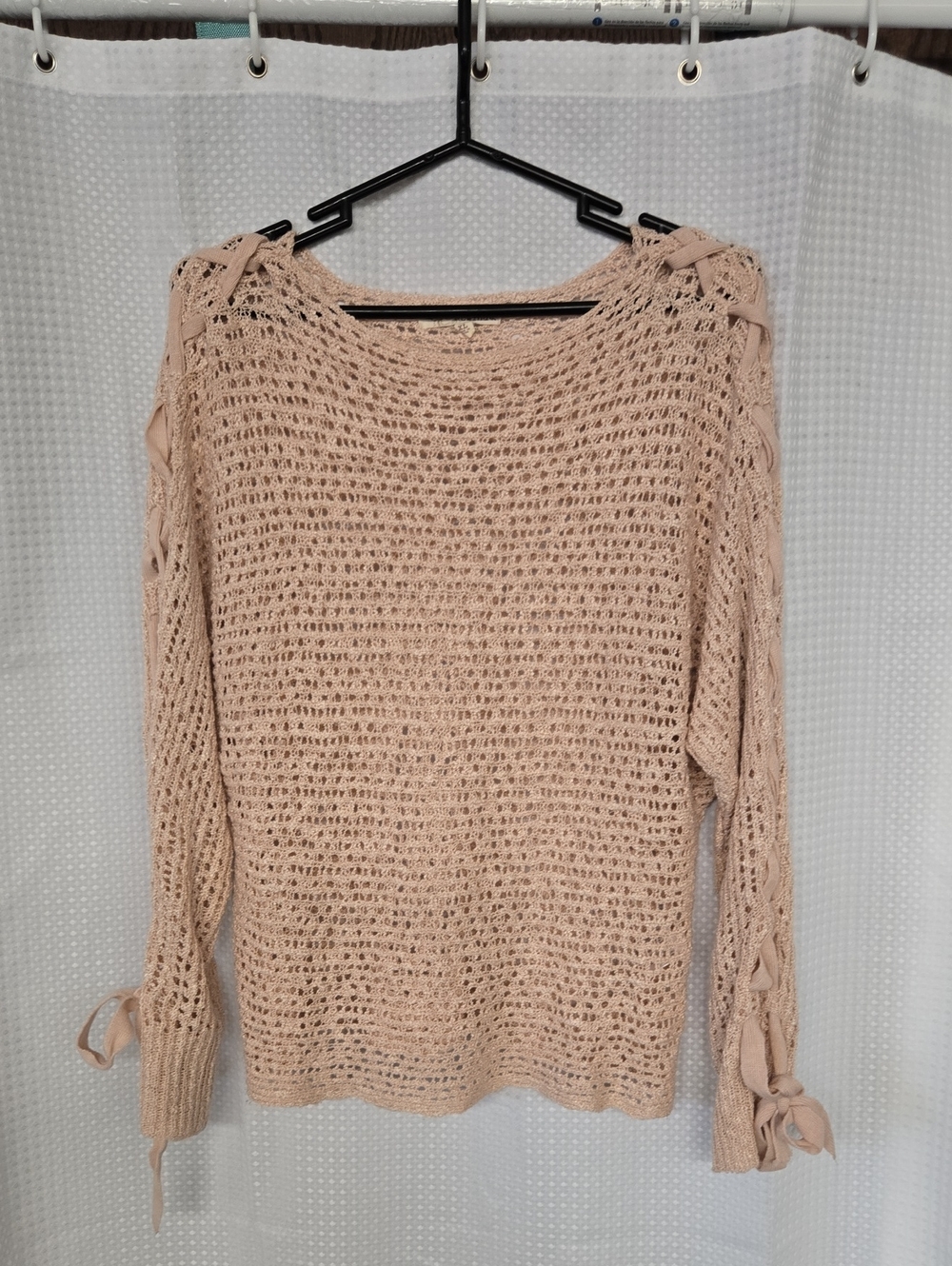 Rewind Open-Knit Lace-Up Sleeve Sweater — Blush Pink From Maurices